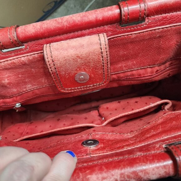 Fossil Maddox Bar Satchel Genuine Cow Hide Leather Red Distressed Shoulder Bag - Picture 11 of 16